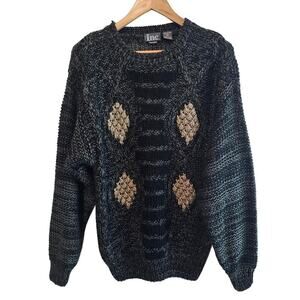 Vintage Inc. Sweater Mens Medium Gray 90s Geometric Cosby Academia Retro Grandpa